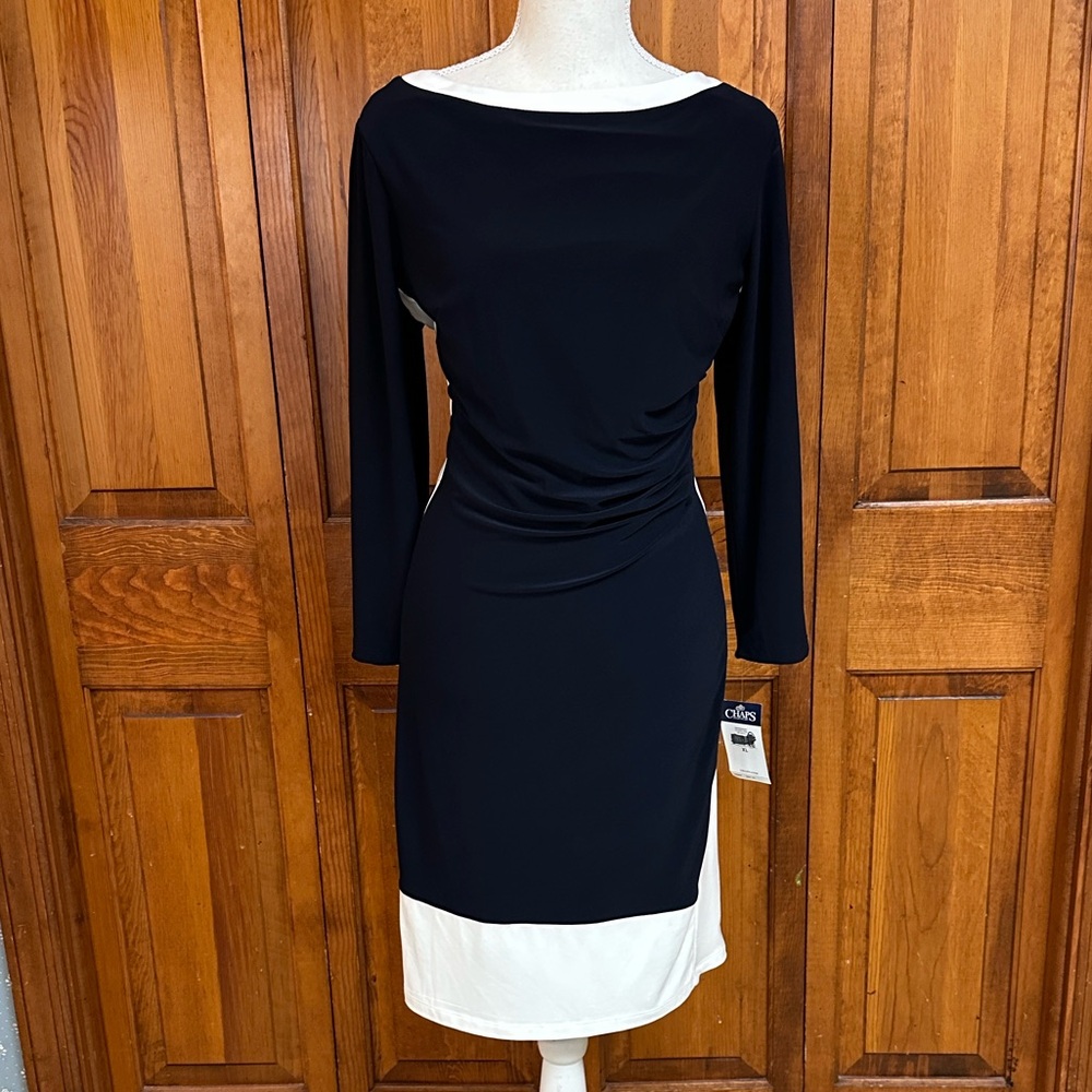 Chaos Navy & White Longsleeved Bodycon Ruched Side Bait Collar Dress NWT XL